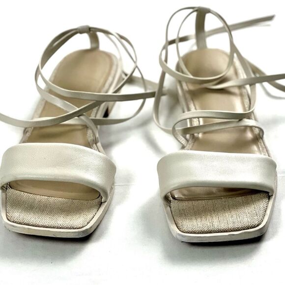 Vince Layla Ivory Leather Ankle Wrap Sandals - Picture 8 of 8